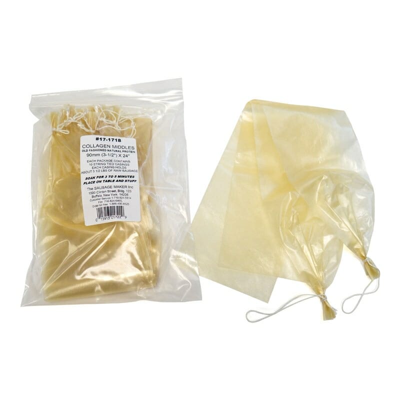 90mm_(3_1/2")_x_24"_Collagen_Casings,_Pre-tied_(10pcs)