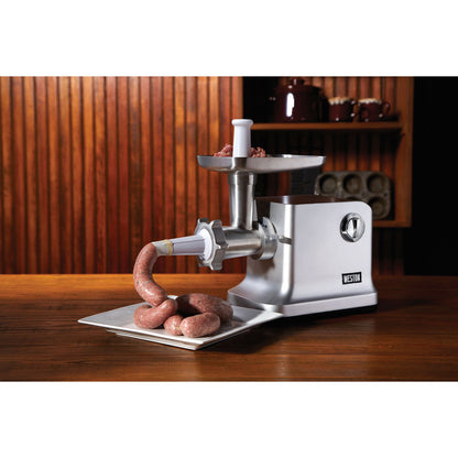 weston_electric_meat_grinder;included_accessories_with_Weston_12;homemade_sausage_with_ease;electric_meat_grinder_with_750_watt_1_hp_motor;cam_action_headlock_with_heavy_duty_die-cast_aluminum_body;Weston_meat_grinder_and_sausage_stuffer;two_speed_with_reverse_function_feature