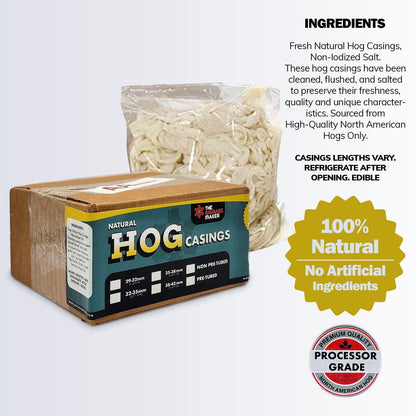 Whole-Hank-Hog-Casing-Main-Img;Whole-Hank-Hog-Casing-Life-Shot;Whole-Hank-Hog-Casing-Inside-Packaging;Whole-Hank-Hog-Casing-Recipe-29-32-mm;Whole-Hank-Hog-Casing-Comparison
