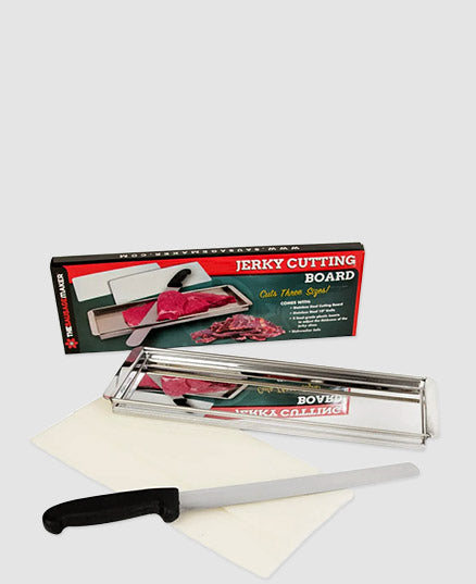 Jerky cutting board set with knife on a white background