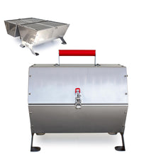 tsm-heavy-duty-portable-tool-box-grill;TSM-Toolbox-Charcoal-Grill-Infographic;side_view_of_the_portable_TSM_tool_box_grill;closed_position_of_the_tool_box_grill;21-lb-heavy-duty-portable-grill-to-last-a-lifetime;cooking_sausages_on_grill;some_vegetables_and_chicken_wings_on_TSM_tool_box_grill